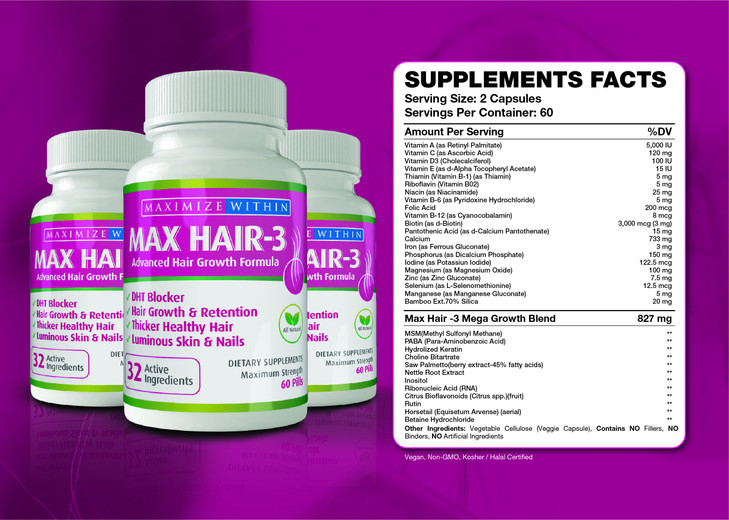 Maximum Slim Max Hair3 Advanced Hair Growth Formula For Longer Stronger Healthier HairScientifically Formulated with Bio