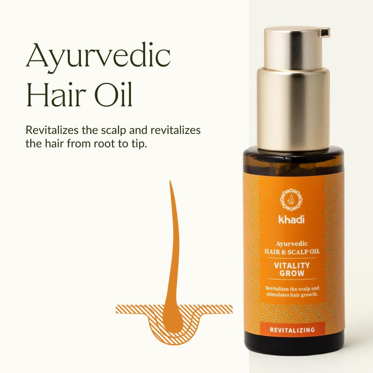 khadi VitalityGrow Hair Oil Rosemary for more volume hair growth against hair loss 100 natural herbal vegan siliconefree
