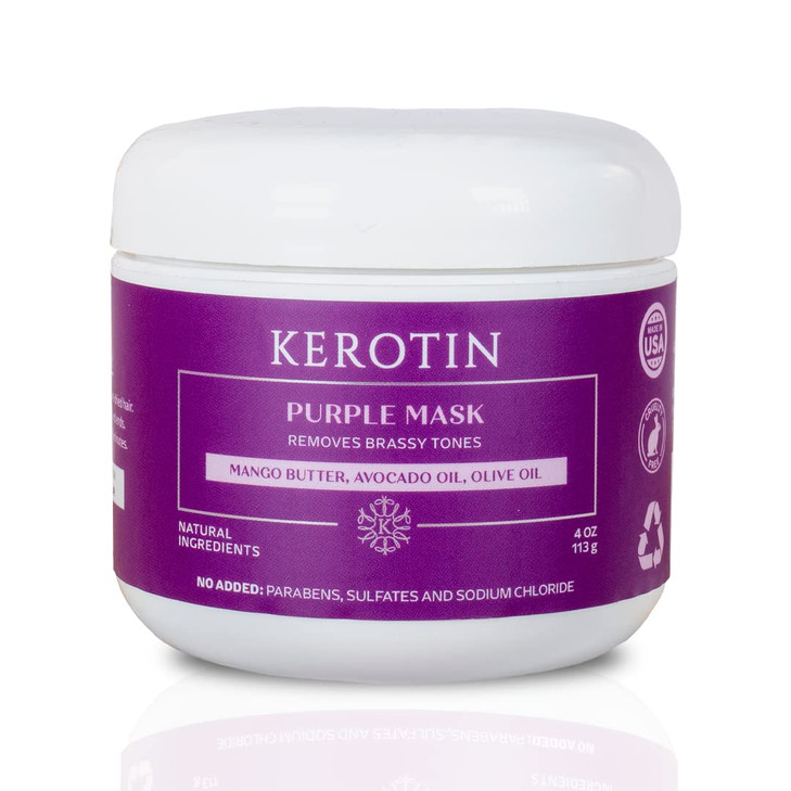 Kerotin Purple Hair Mask Ultra Nourishing and Moisturizing Mask for blondes and silver hair removes brassy tones and dee