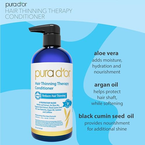 PURA DOR 16 Oz Hair Thinning Therapy Biotin Conditioner CLINICALLY TESTED Effective Results Low Lather Deep Moisturizing