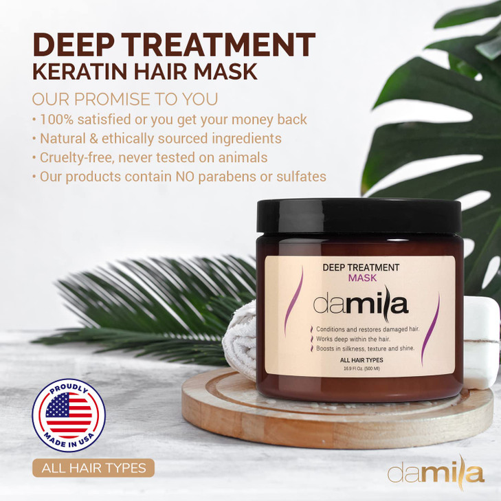 damila Keratin Hair Mask Deep Conditioning for Dry Damaged Curly Frizzy Hair Repairs Split Ends Restores Silkiness and S