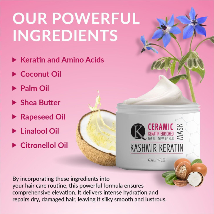 Kashmir Keratin Ceramic Hair Maskdeeply conditions dry damaged hair repairs with keratin making it soft frizzfree hydrat