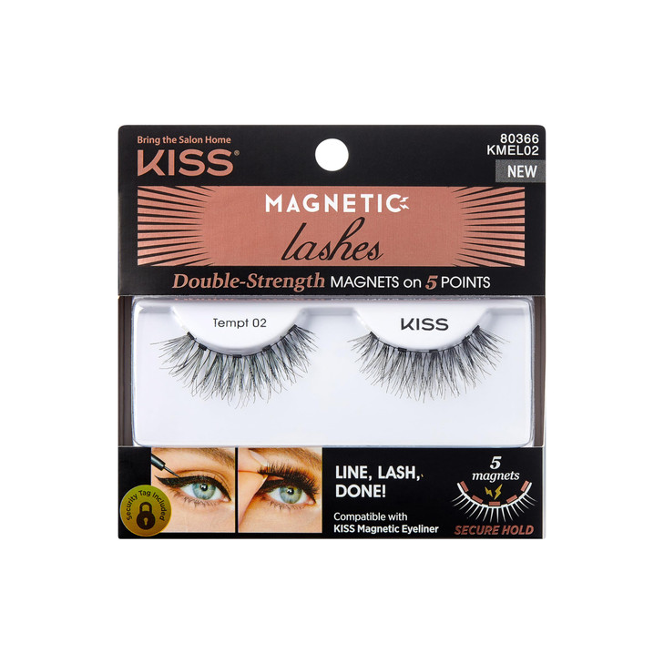 KISS Magnetic Lashes, Tempt, 1 Pair Synthetic False Eyelashes With 5 Double Strength Magnets, Wind Resistant, Dermatologist Tested Fake Lashes Last U