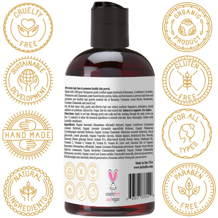 Laritelle Organic Travel Size Shampoo 2 oz Chamomile Geranium BiotinKeratin Follicle Stimulating Rosemary Ravintsara Myr