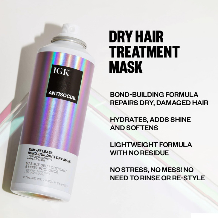 IGK ANTISOCIAL BondBuilding Dry Hair Mask Travel Repair Soften Shine Vegan Cruelty Free 17 Oz
