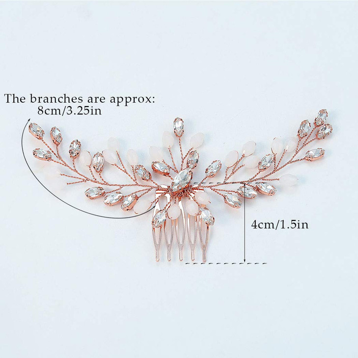 GORAIS Rose Gold Hair Accessories Opal Bridal Hair Comb Rhinestone Prom Hair Piece for Brides