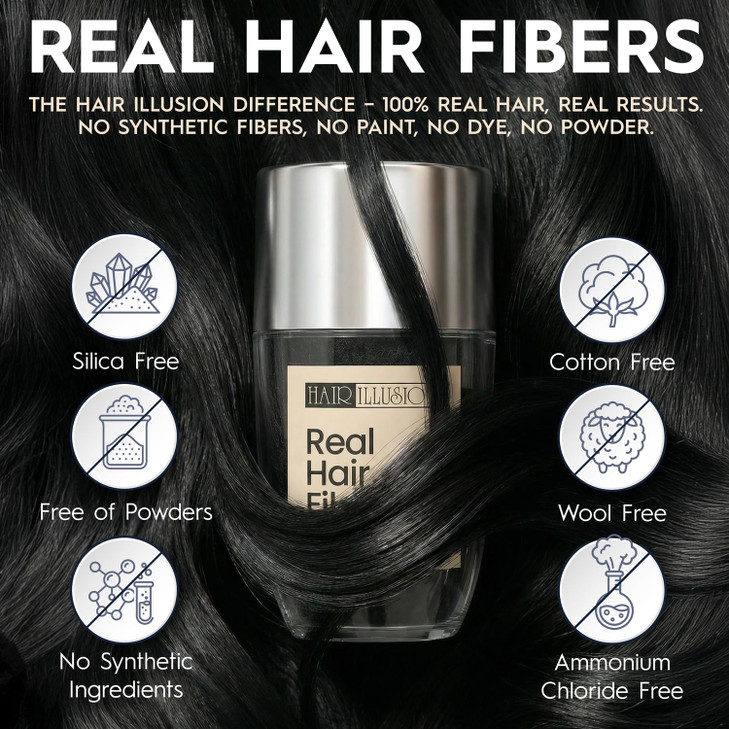 Hair Illusion Black Real Hair Fibers for Thinning Hair 100 Natural Texture Non Synthetic Hair Fibers Bald Spot Cover Up