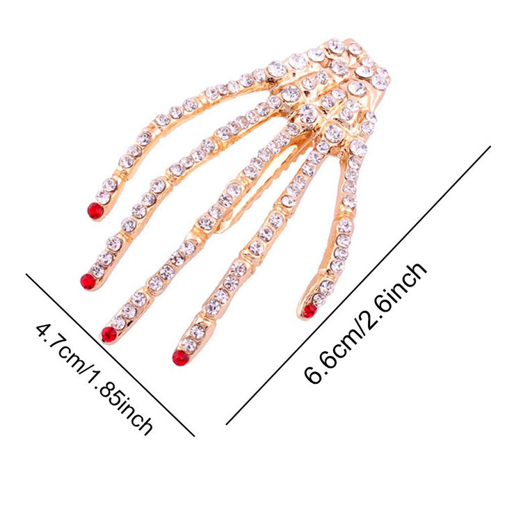 Luckycivia 6 Pcs Halloween Rhinestone Bone Shape Hair Clips, Skeleton Claws Barrette, Alloy Hairpins, Zombie Punk Rock Horror Hair Accessories for Wo