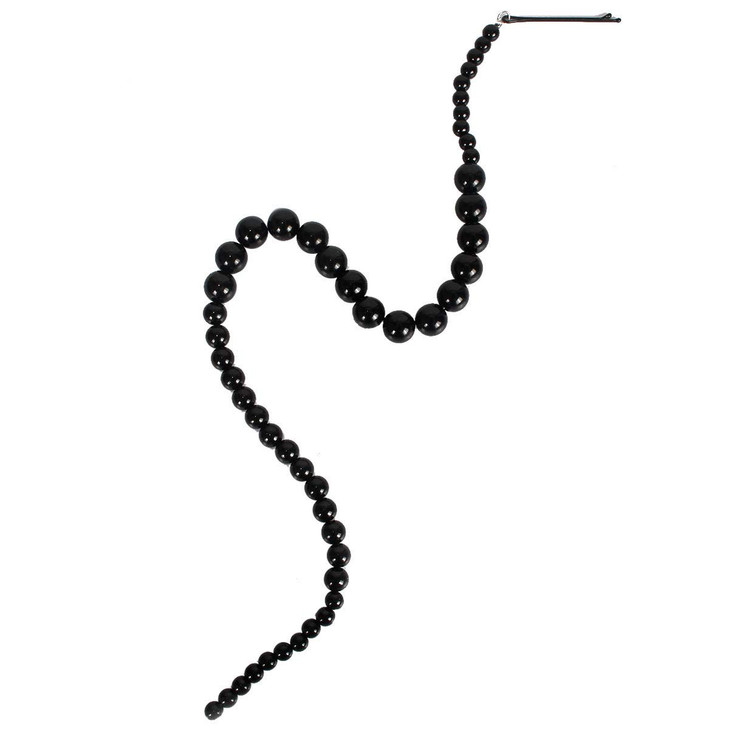 Aimimier Black Beaded Headband Hair Extensions Head Chain with Hair Clip Bridal Headpiece Prom Party Festival Hair Accessories for Women