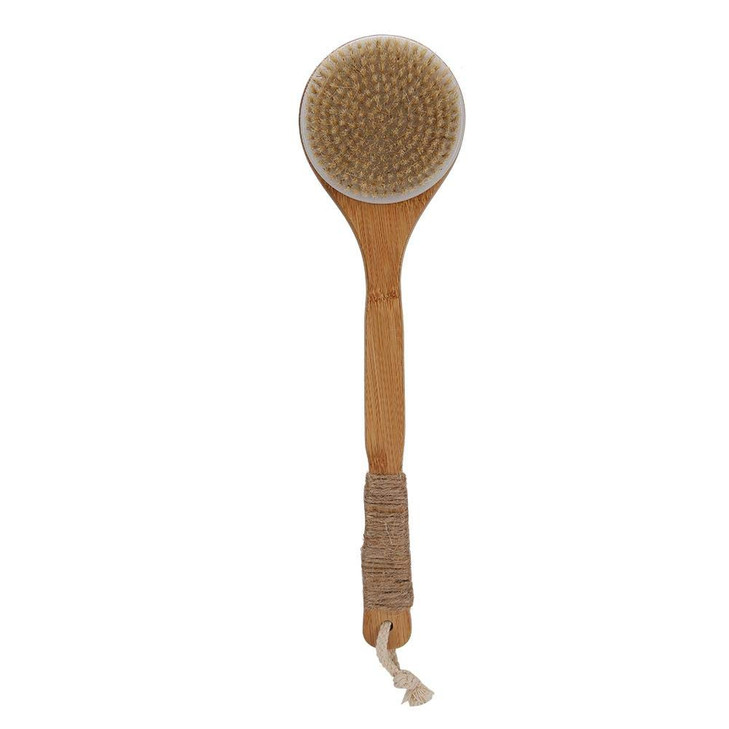 Long Handle Shower Back Brush, Natural Bristles Bathing Scrubber Massager Exfoliating Brush Body Cellulite Brush for Dry Wet Skin Care Cleaning