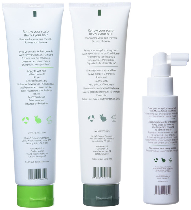 REVIV3 Procare 30 Day Trial Kit 3Part System for Fine and Thinning Hair Sulfate and Paraben Free LeaveIn Hair Treatment