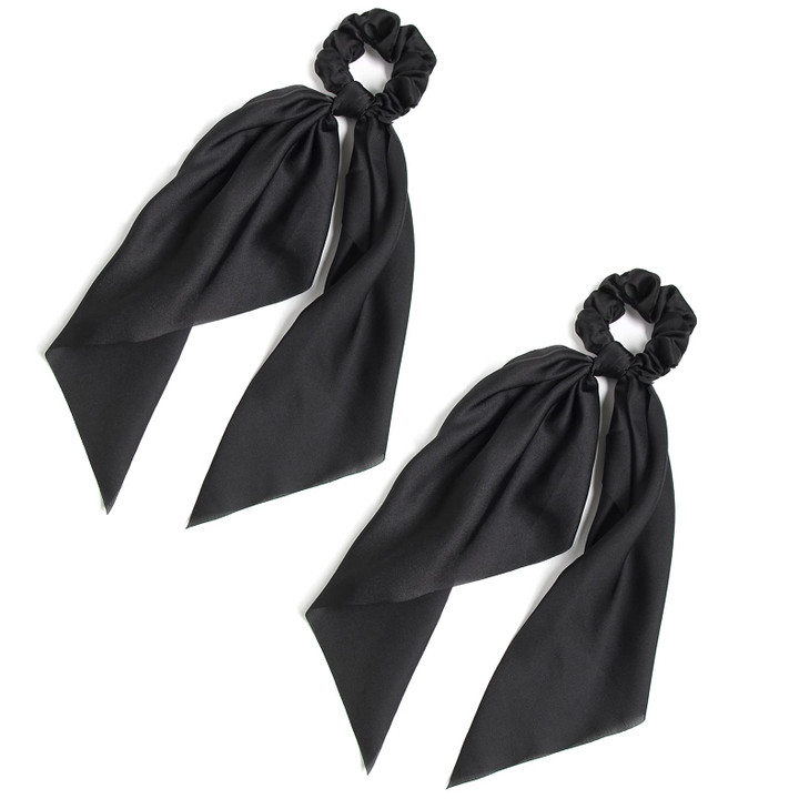 Pack of 2 Knotted Bow Hair Scrunchies Elastic Hair Scarf Black Hair Ties Bands Satin Hair Ribbon Scrunchy Red Ponytail Holder for Women and Girls (Bl