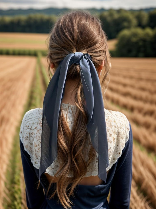 Pack of 2 Knotted Bow Hair Scrunchies Elastic Hair Scarf Black Hair Ties Bands Satin Hair Ribbon Scrunchy Red Ponytail Holder for Women and Girls (Bl