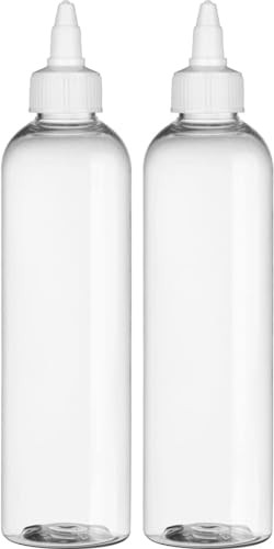 BRIGHTFROM Twist Top Applicator Bottles, 8 OZ Crystal Clear, Squeeze Empty Plastic Bottles, BPA-Free, PET, Refillable, Open/Close Nozzle - Multi Purp