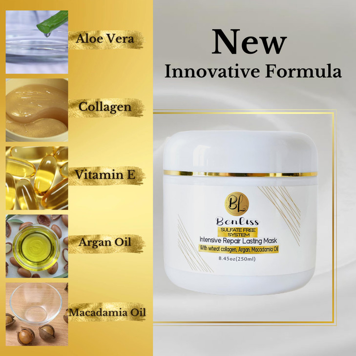 Benliss Intensive Repairs Lasting Hair Mask Deep Conditioner for Dry Damaged Curly Hair with Argan and Macadamia Oil 845