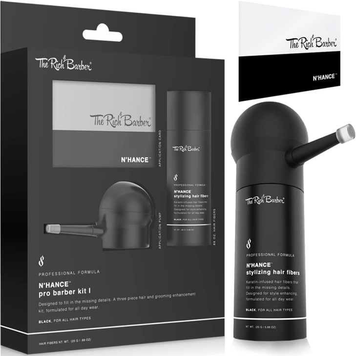 The Rich Barber NHance Pro Barber Kit I Professional 3in1 Hair Beard Styling Set KeratinInfused Hair Building Fibers App