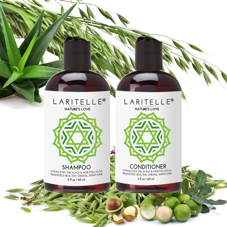 Laritelle Organic Travel Size Shampoo 2 oz Travel Size Conditioner 2 oz Organic Quinoa Keratin Follicle Stimulating Rose