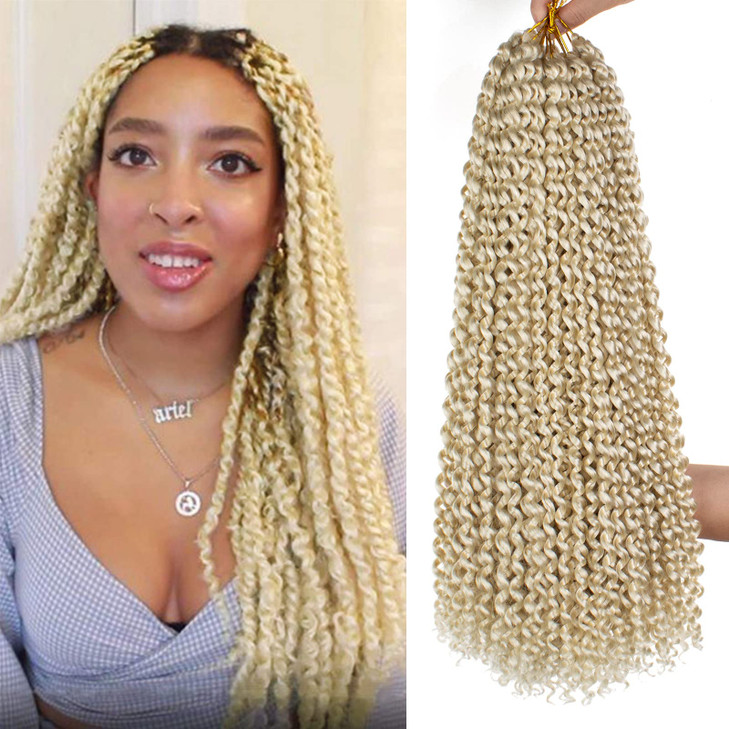 Leeven 18 Inch 2Pcs Water Wave Crochet Braids Hair for Butterfly Locs Passion Twist Crochet Hair Hot Water Setting Blond