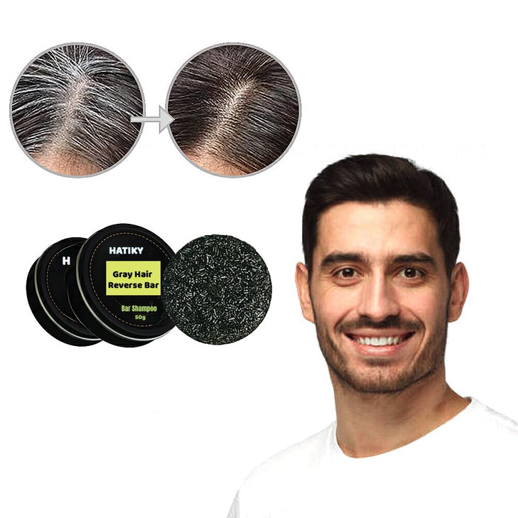 HATIKY Gray Hair Reverse Mane Darkening Shampoo Bar for White Hair Coverage Repair Soap for Women and Men 2Pcs