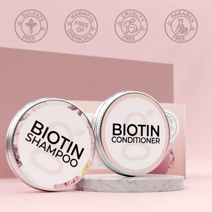 Biotin Shampoo and Conditioner Bars in Reusable Travel Metal Tins Solid Shampoo Bar Set With Conditioner Travel Friendly
