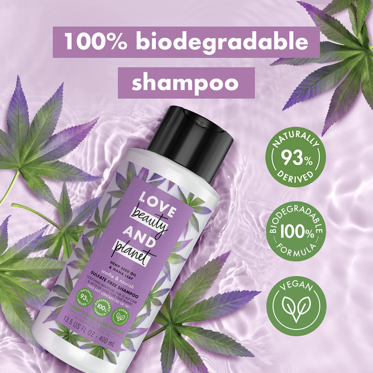 Love Beauty and Planet 100 Biodegradable Shampoo Soothe Nourish Dry Scalp Hemp Seed Oil Nana Leaf Sulfatefree Siliconefr