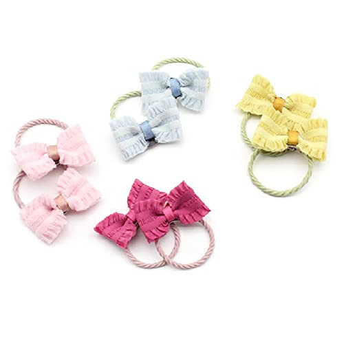 8PCS 1.6 Inches Baby Girls Hair Bows Ties Mini Boutique Elastic Hair Rubber Ribbon Hair Band Accessories for Kids Toddlers Infants