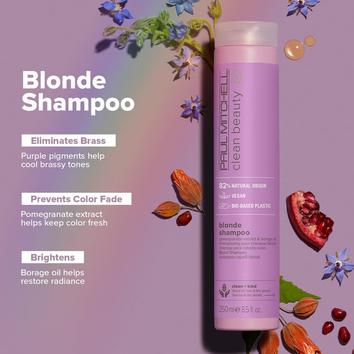 Paul Mitchell Clean Beauty Blonde Purple Shampoo Gently Cleanses Eliminates Brassy Tones For ColorTreated Hair Naturally
