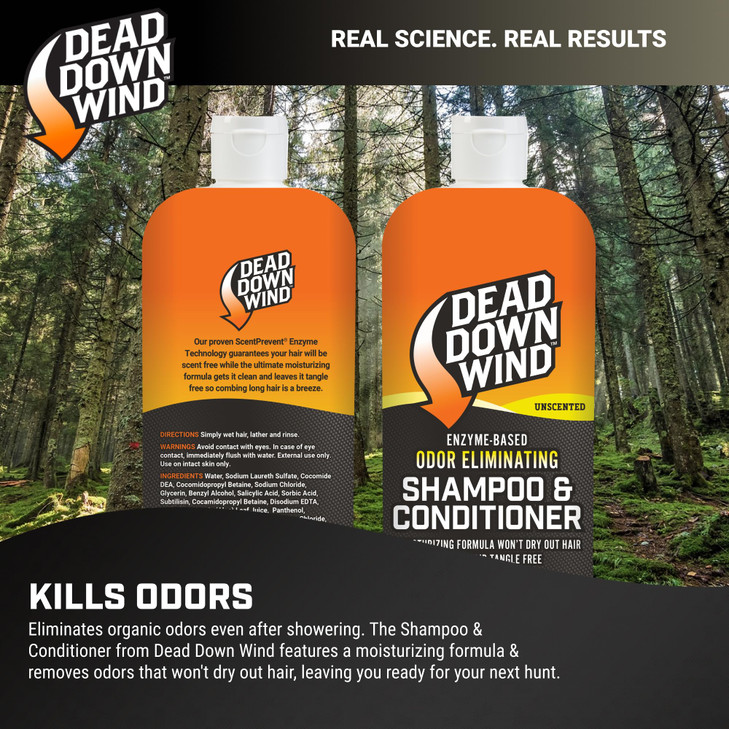 Dead Down Wind Shampoo Conditioner 12 oz Bottle Odor Eliminator Hunting Accessories Gentle Shampoo Conditioner for Hunti