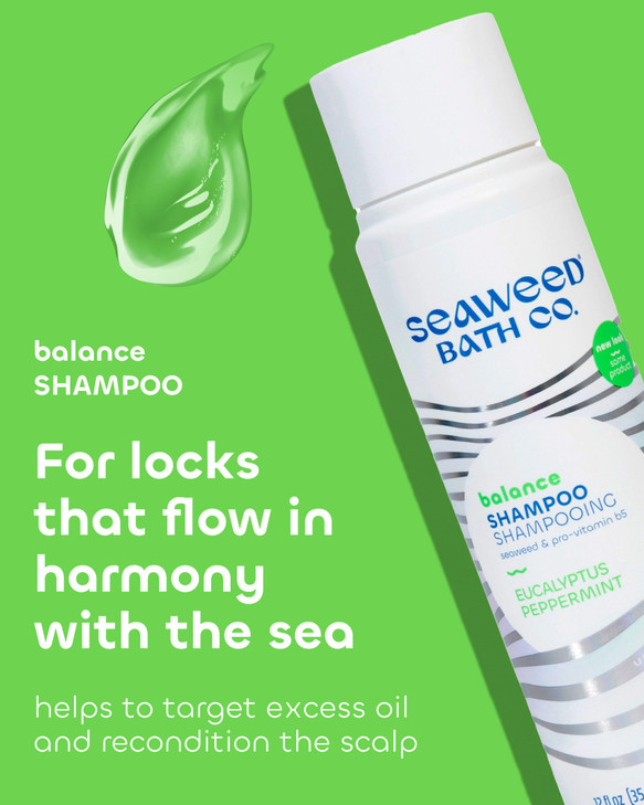 Seaweed Bath Co Balance Shampoo Eucalyptus Peppermint Hydrating Daily Shampoo with Vitamin E Argan Oil Coconut Oil For N