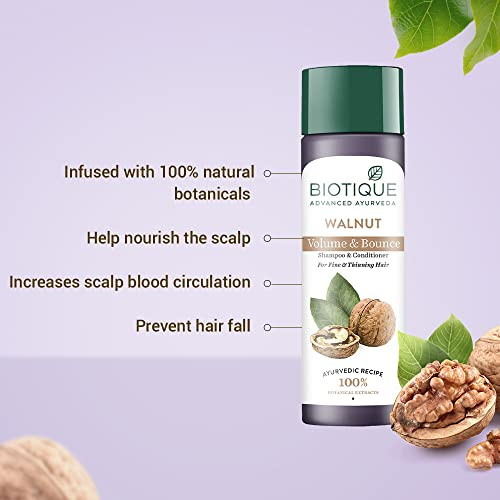 Biotique Bio Walnut Bark Volumizing Shampoo For Fine Thinning Hair 120 ml 405 Oz I Makes Hair Healthy Silky Shiny And Pu