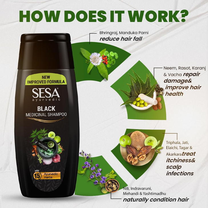 Sesa Ayurvedic Medicinal Shampoo Bhringraj 16 Rare Herbs All Hair Types 200 ml Pack of 1 Paraben Free