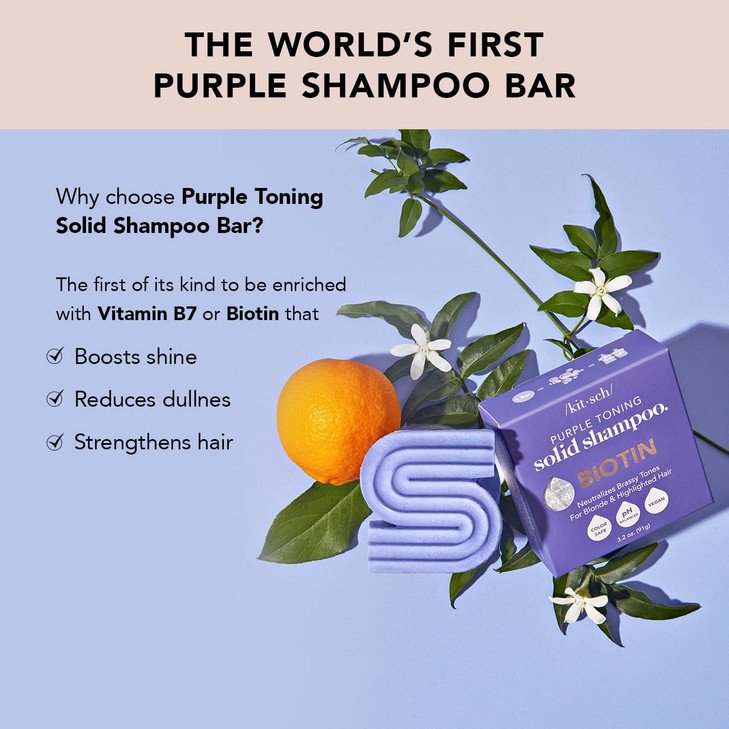 Kitsch Toning Purple Shampoo For Blondes Color Treated Hair Shampoo Bar For Women and Men Biotin Shampoo for Strengtheni