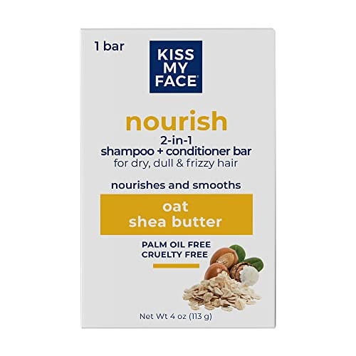 Kiss My Face 2in1 Shampoo Conditioner Bar Palm Oil CrueltyFree for Dry Dull Frizzy Hair with Oat and Shea Butter113 gram