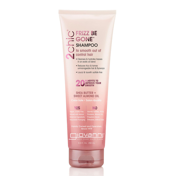 GIOVANNI 2chic Frizz Be Gone Shampoo Anti Frizz Natural Hair Smoothing Formula with Shea Butter Sweet Almond Oil Macadam