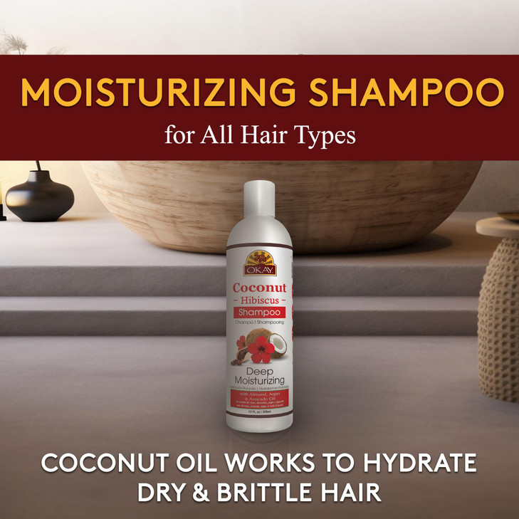 OKAY Coconut Hibiscus Shampoo For All Hair Types Textures Restore Rehydrate Strengthen Hair With Almond Argan Avocado Oi