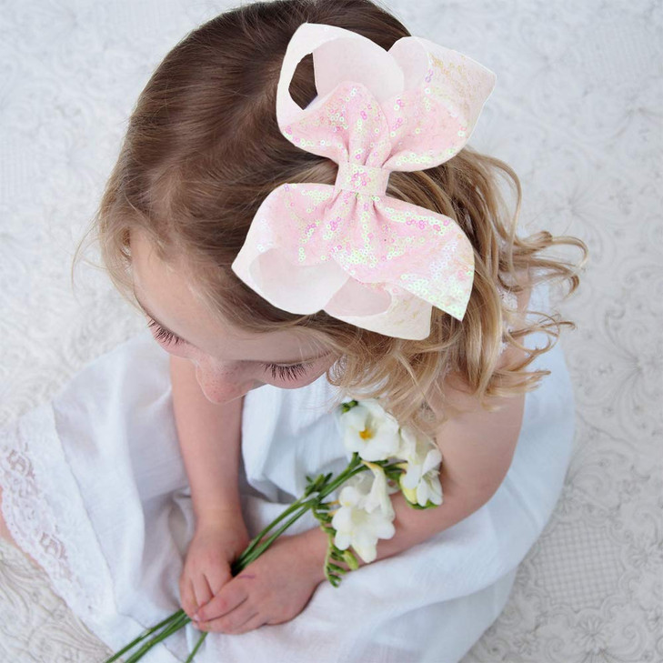 4Pcs8 inch Glitter Sequin Bows for Girls Gift Kalolary Large Hair Bows Alligator Clips Grosgrain Ribbon Hair Barrettes A