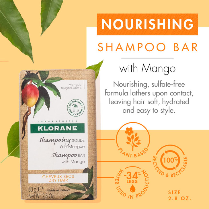 Klorane Nourishing Shampoo Bar with Mango 28 Oz Pack of 1
