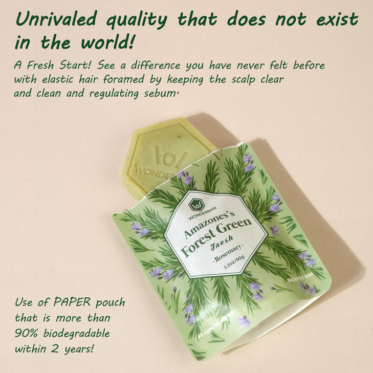 101 WONDERBAR Oily Hair and Oily Scalp Dandruff Shampoo Bar  plant-based, pH balanced, Eco-friendly, Plastic Free Packagig. (Rosemary)