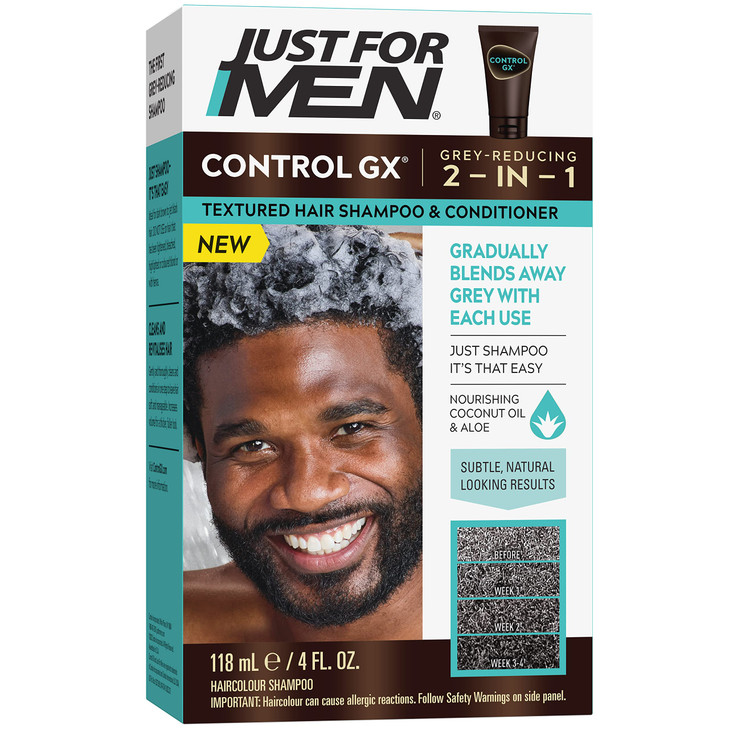 Just for Men Control GX Grey Reducing Shampoo for Textured Hair Gradual Hair Color for Men with Keratin 4 Fl Oz Pack of