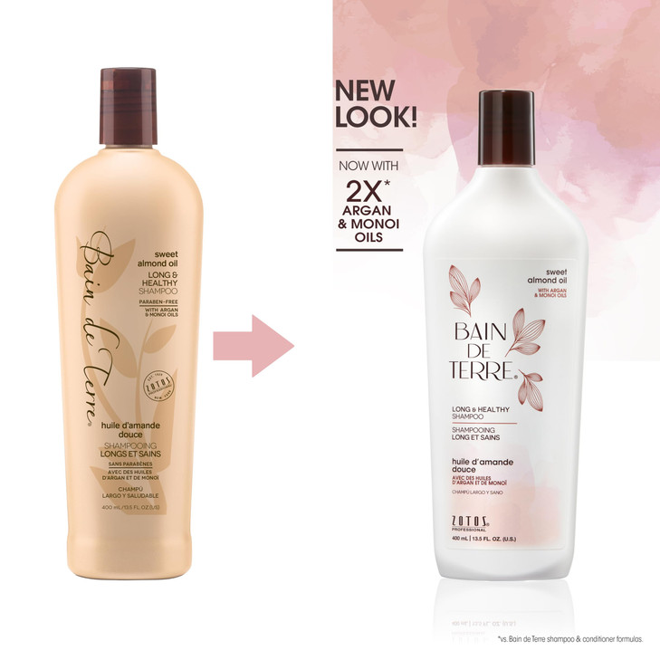Bain de Terre Sweet Almond Oil Long Healthy Shampoo Strength Protection for Weak Damaged Hair with Argan Monoi Oils Para
