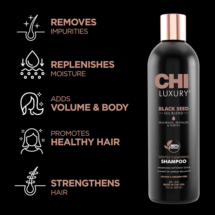 CHI Luxury Black Seed Oil Gentle Cleansing Shampoo Adds Hair Volume Body Strengthens Removes Impurities Sulfate Paraben