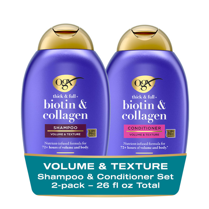 OGX Thick Full Biotin and Collagen for Hair Volume Body Sulfate Free Volumizing Shampoo Conditioner Set for Fine Thinnin