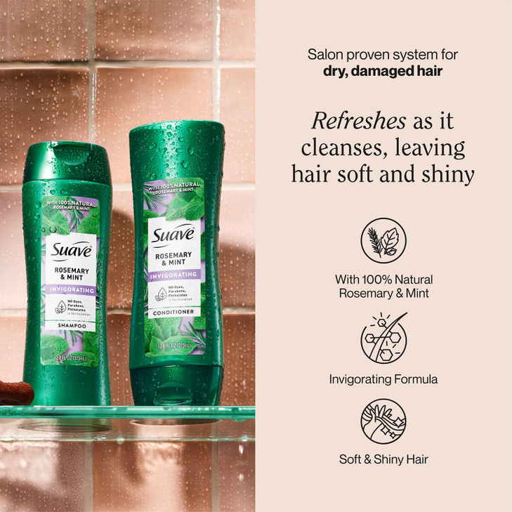 Suave Shampoo and Conditioner Rosemary Mint Invigorating Formula with 100 Natural Essential Oils 126 Oz Ea