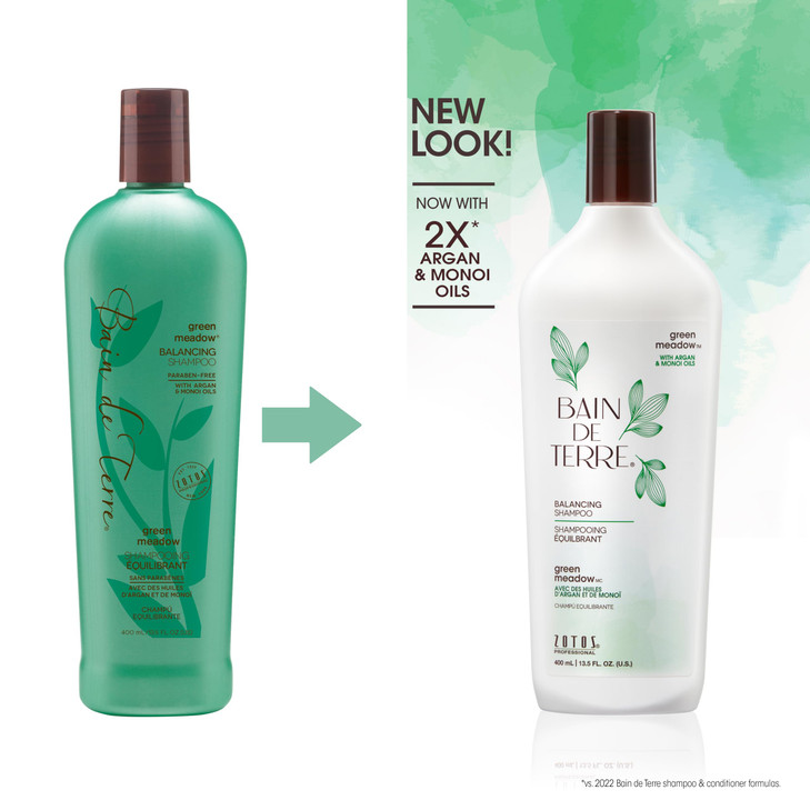 Bain de Terre Green Meadow Balancing Shampoo Gentle Cleansing for Soft Silky Hair with Argan Monoi Oils Parabenfree Colo