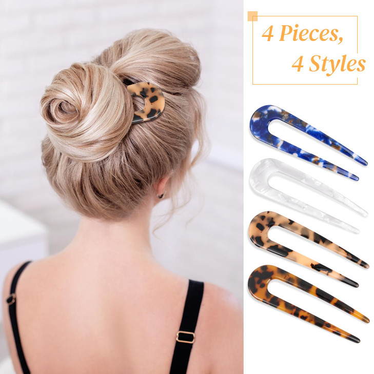 8 Pieces U Shaped Hair Pins, Sublaga French Hair Pins Metal U Pins Vintage French Hair Fork Hair Pin for Buns Women Girls Hairstyle Accessories (8pcs