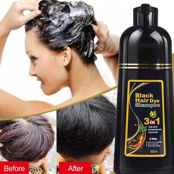 WIZOLA Herbal Black hair dye shampoo 3 in 1 black hair shampoo for Cover Gray White Hair Permanent natural black hair dy