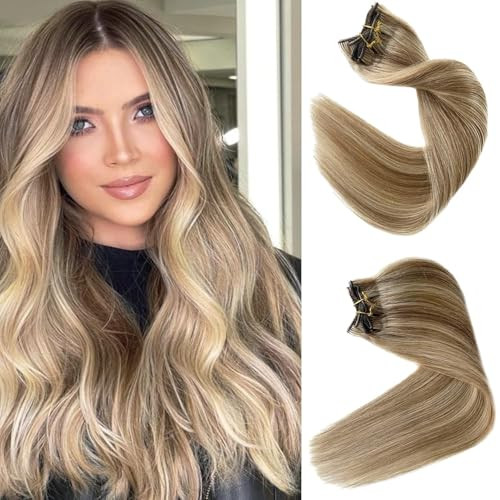 Clip in Hair Extensions Real Human Hair Brown Clip in Extensions 120G 14 Inch Thick Hair Extension for Women 7 Pcs