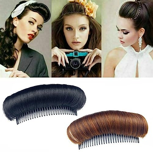2 Pieces Hair Bun Invisible False Hair Clip Hair Base Comb Charming Bump It Up Fluffy Pad Styling Insert Tool Volume Accessories for Women Girls