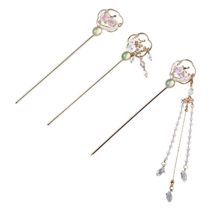 Leadigol 3 Pcs Rhinestone Pearl Flower Hair Sticks, Vintage Hair Sticks Tassel Flower Hair Chopsticks, Women's Hair Styling Accessories