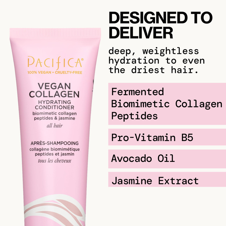 Pacifica Vegan Collagen Hydrating Shampoo Conditioner Set Moisturizing Hair Care for Dry Brittle Hair Biotin Avocado Oil